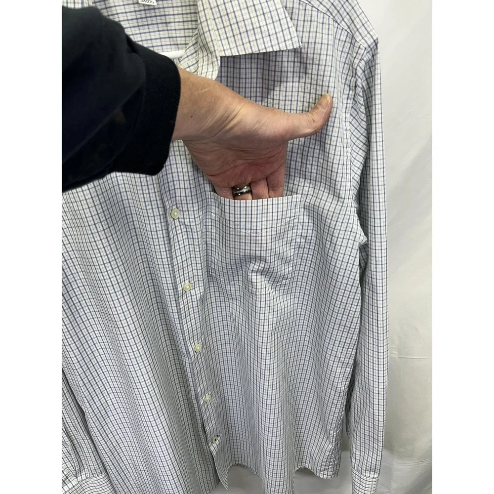 Banana Republic Classic‎ Fit Mens White Blue Checked L/S Button Up Shirt L